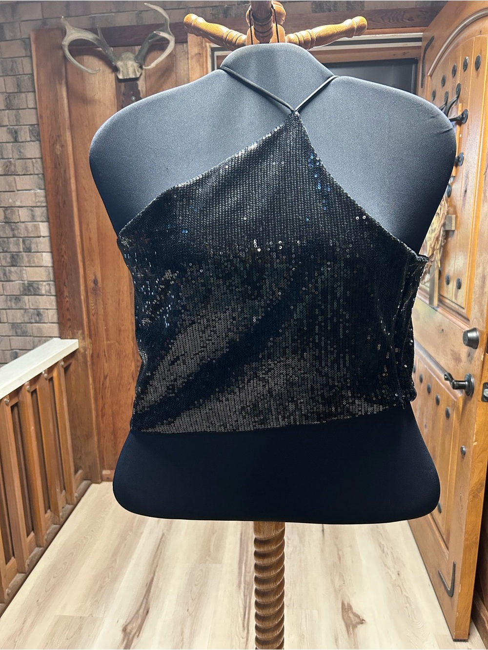 H&M Black Sequin Halter Crop Top
